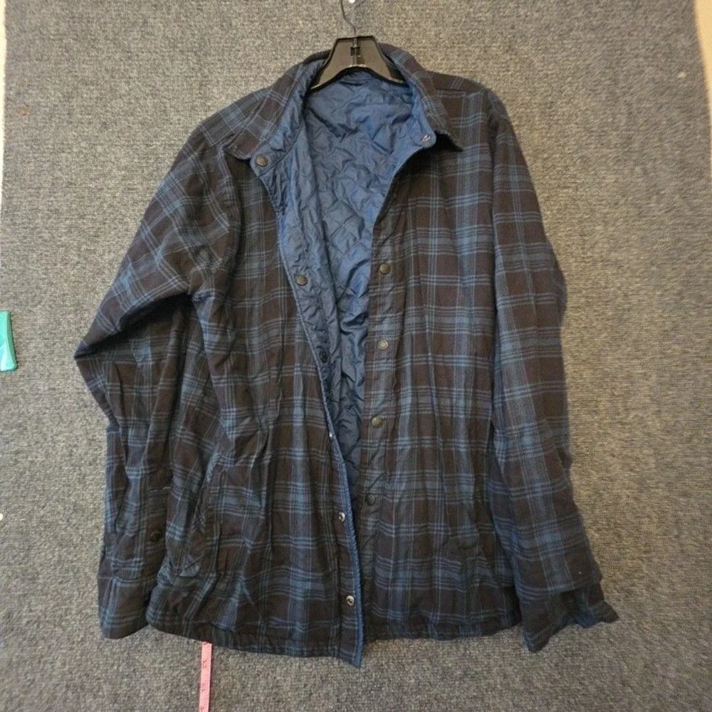 The North Face Jacket Mens XL Blue Plaid Quilted Reversible Flannel Shirt Snap